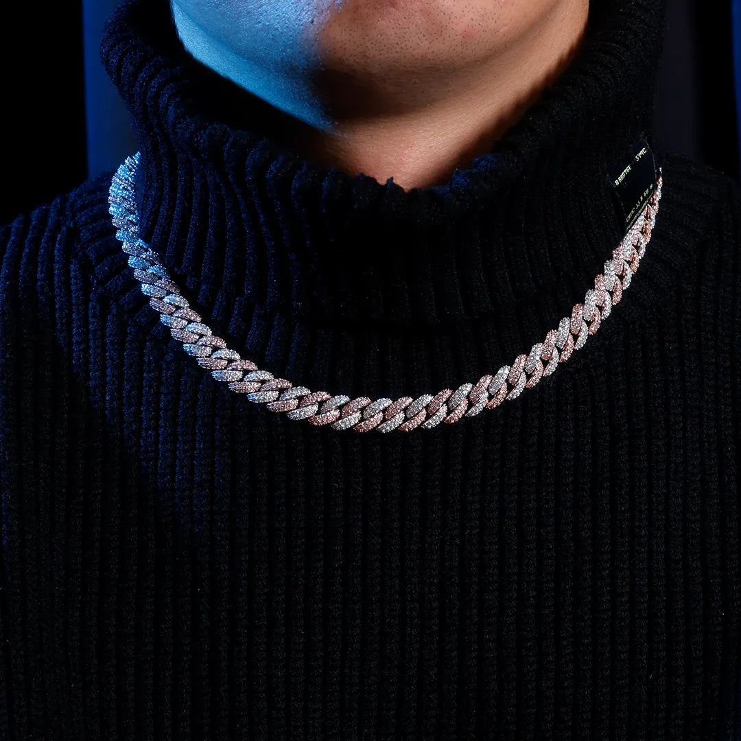 Two Tone 10mm CZ Stone Cuban Chain