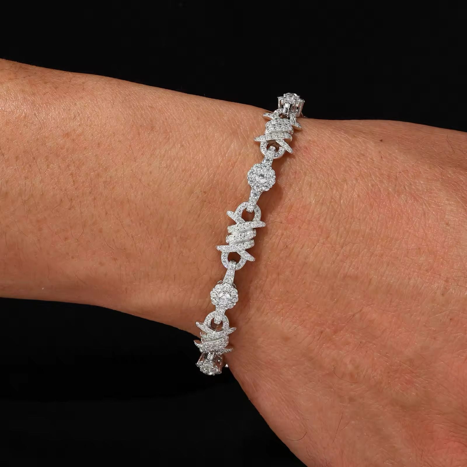 10mm Moissanite Iced Out Barbed Wire Bracelet