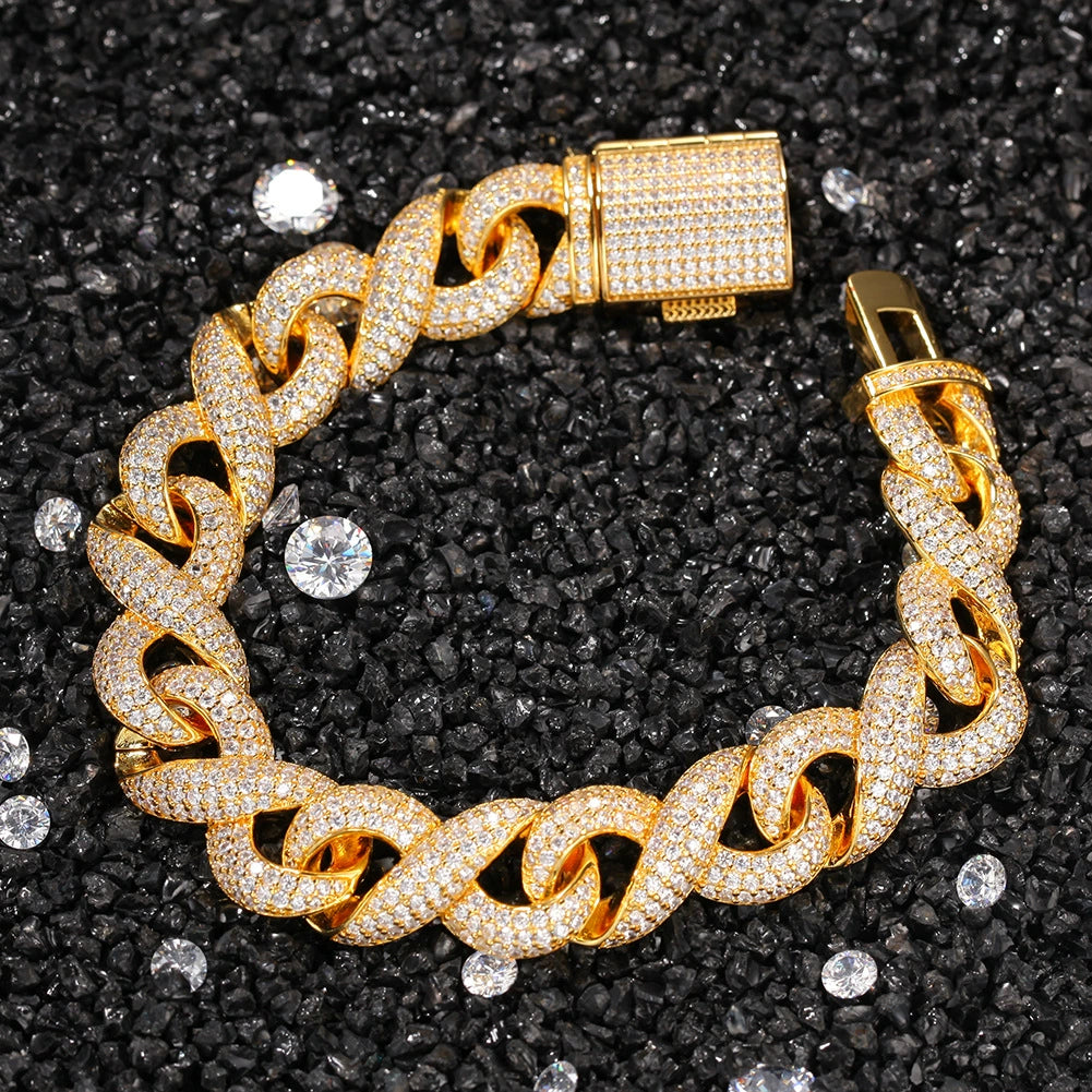 14.5mm Geometric Hip-Hop Infinity Moissanite Bracelet