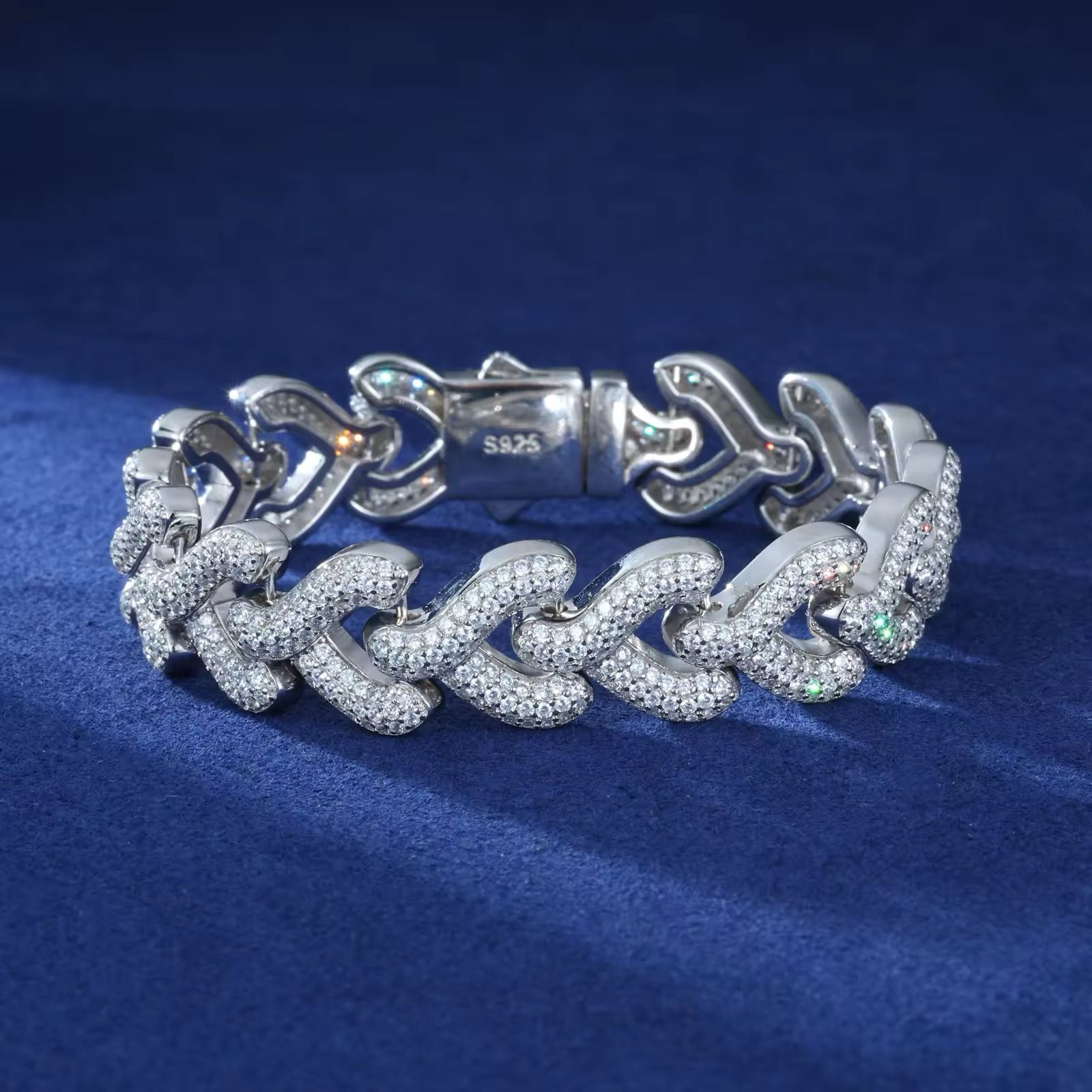13.5mm Moissanites Iced Out Snake Cuban Bracelet
