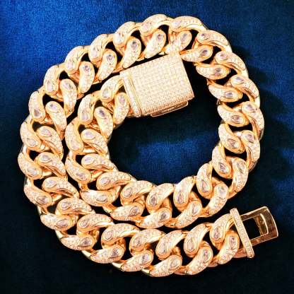 20mm Moissanite "Snake Eye" Paisley-Design Cuban Chain