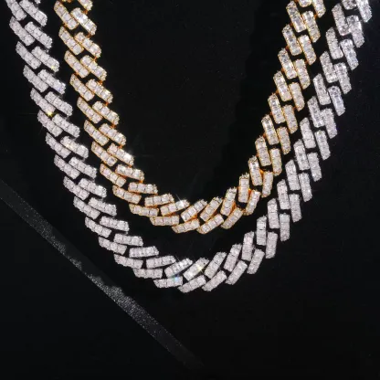 15mm S925 Moissanite Pagoda-Cut Cuban Chain