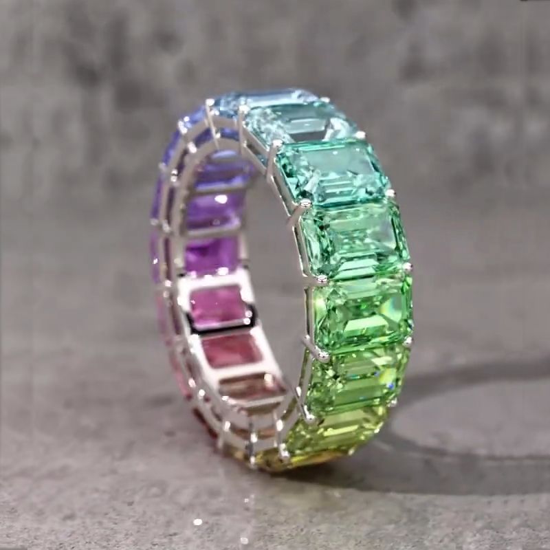 Gorgeous Colorful Emerald Cut S925 Silver Band
