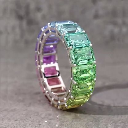 Gorgeous Colorful Emerald Cut S925 Silver Band