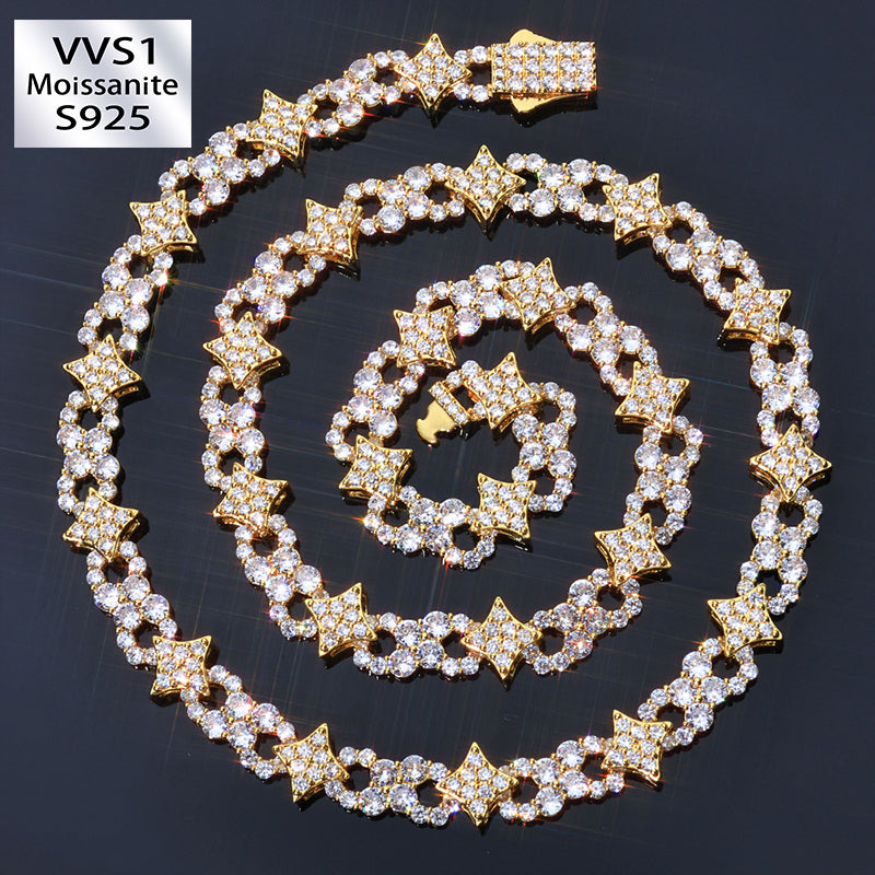 12mm Moissanite Star and Infinity Link Chain with Spring Clasp