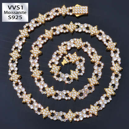 12mm Moissanite Star and Infinity Link Chain with Spring Clasp