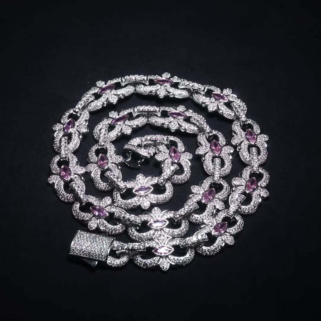 16mm Moissanite "Horseshoe Flower" Cuban Link Chain