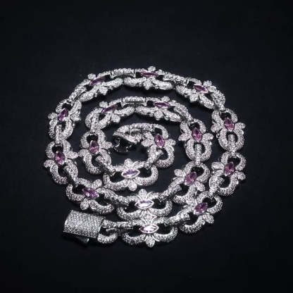 16mm Moissanite "Horseshoe Flower" Cuban Link Chain