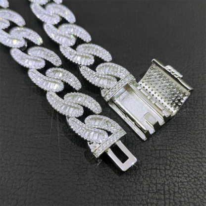 15mm S925 Silver Moissanite Baguette Cuban Chain