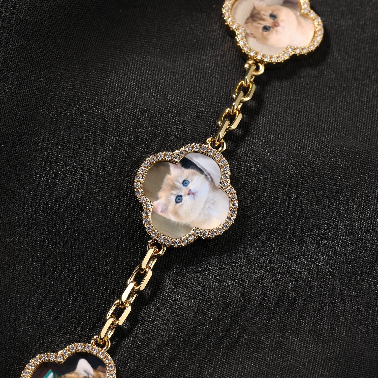 Moissanite Custom Lucky Four-Leaf Photo Clover Bracelet 