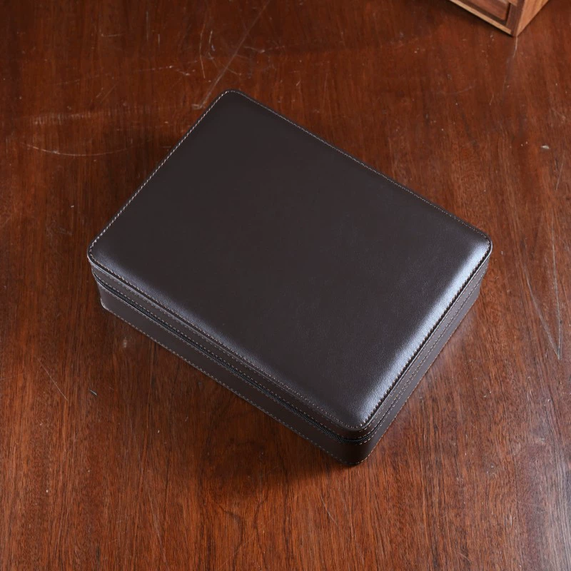 8-Slot Portable Genuine Leather Travel Organizer Case