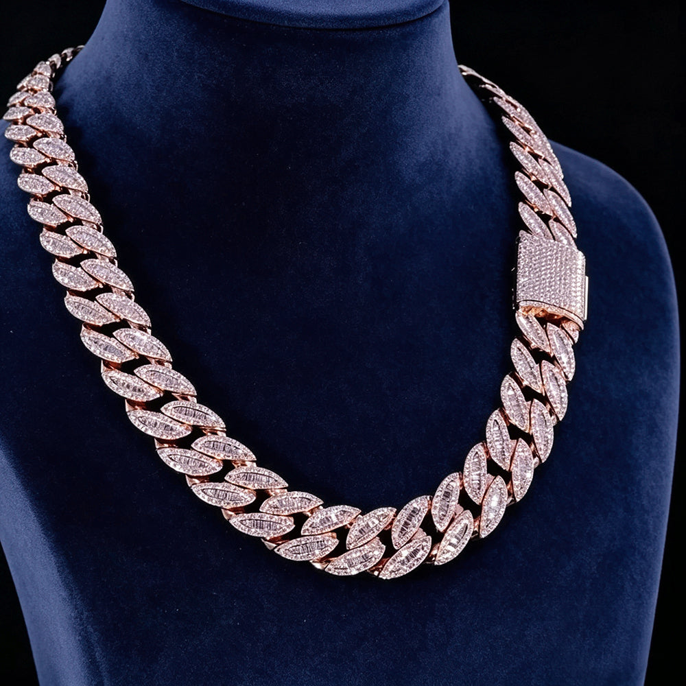 18mm VVS Moissanite Baguette Round Cut  Cuban Chain