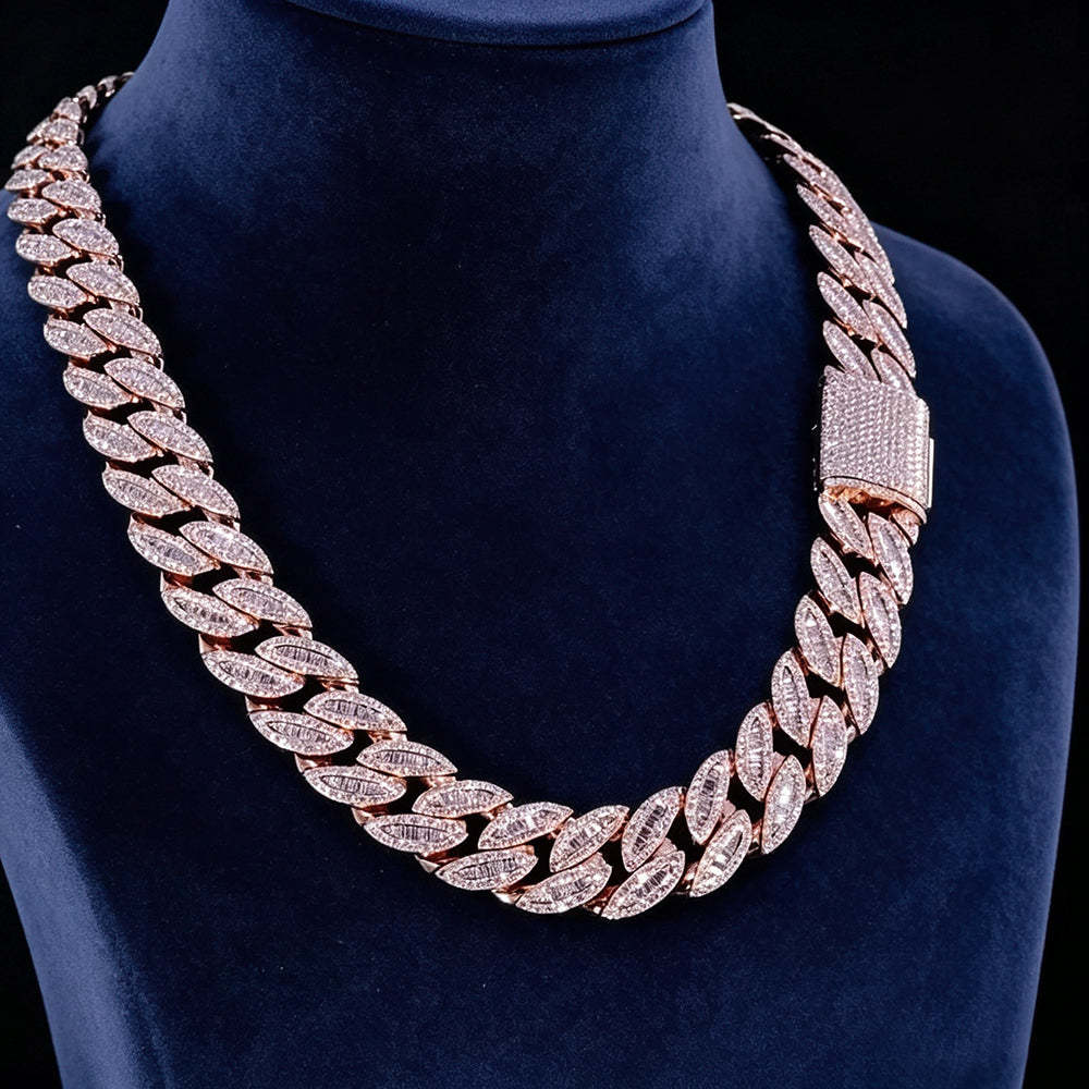 18mm VVS Moissanite Baguette Round Cut  Cuban Chain