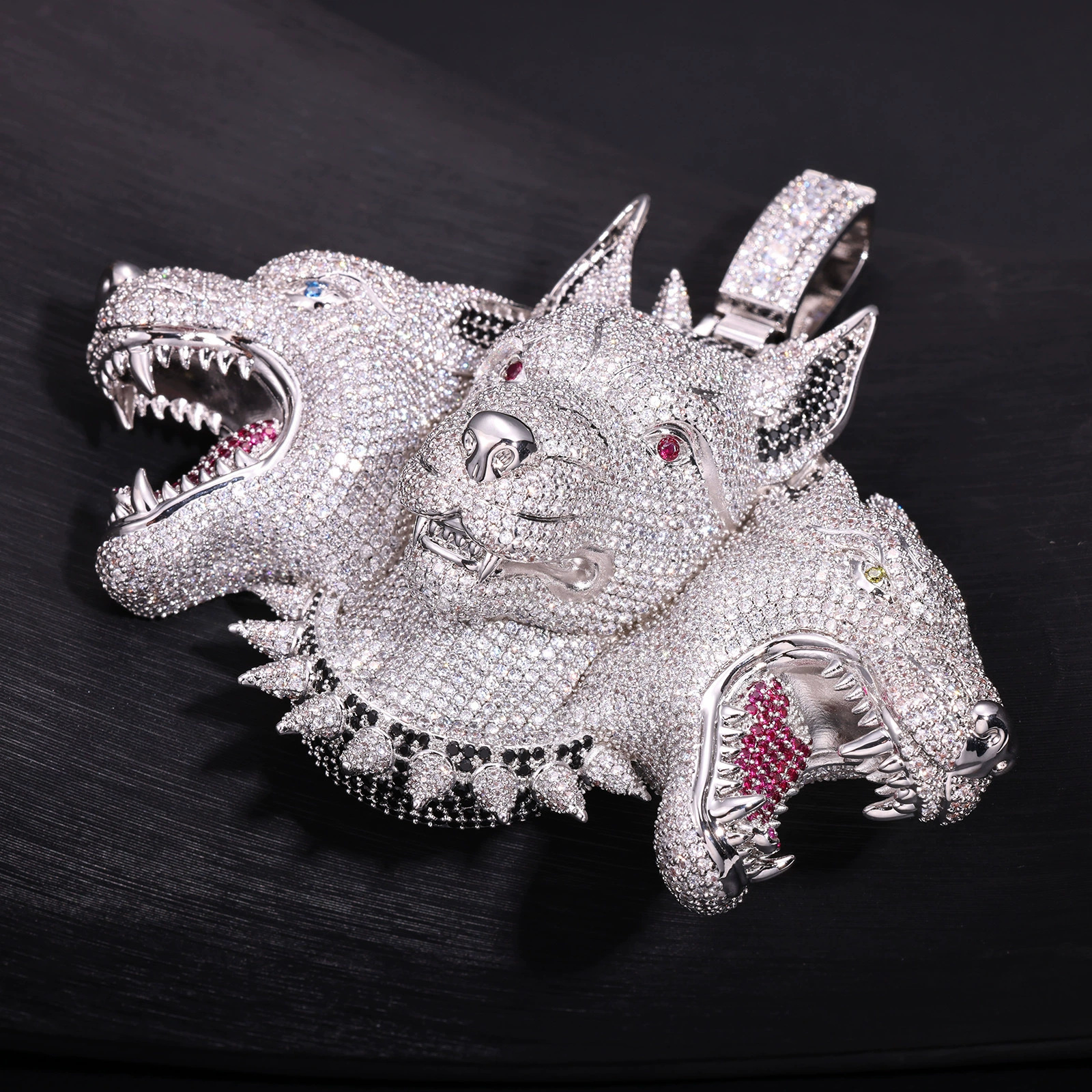 Moissanite Three-Headed Dog Pendant