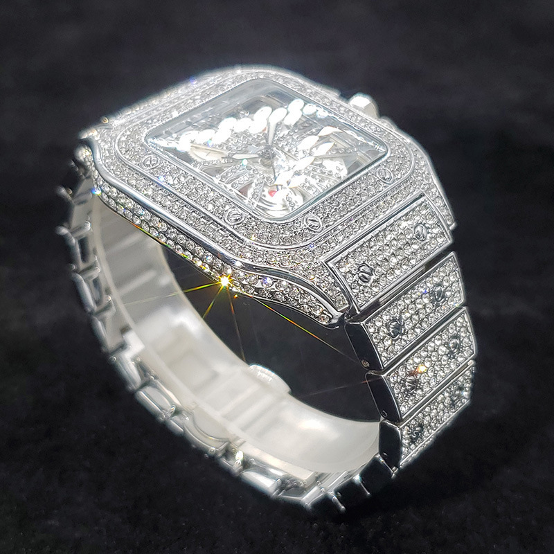 Square Moissanite Watch Openwork Exhibition Case Back