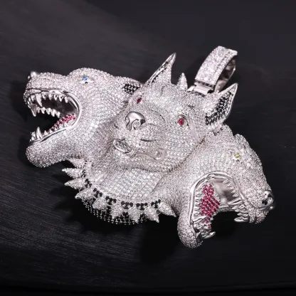 Moissanite Three-Headed Dog Pendant