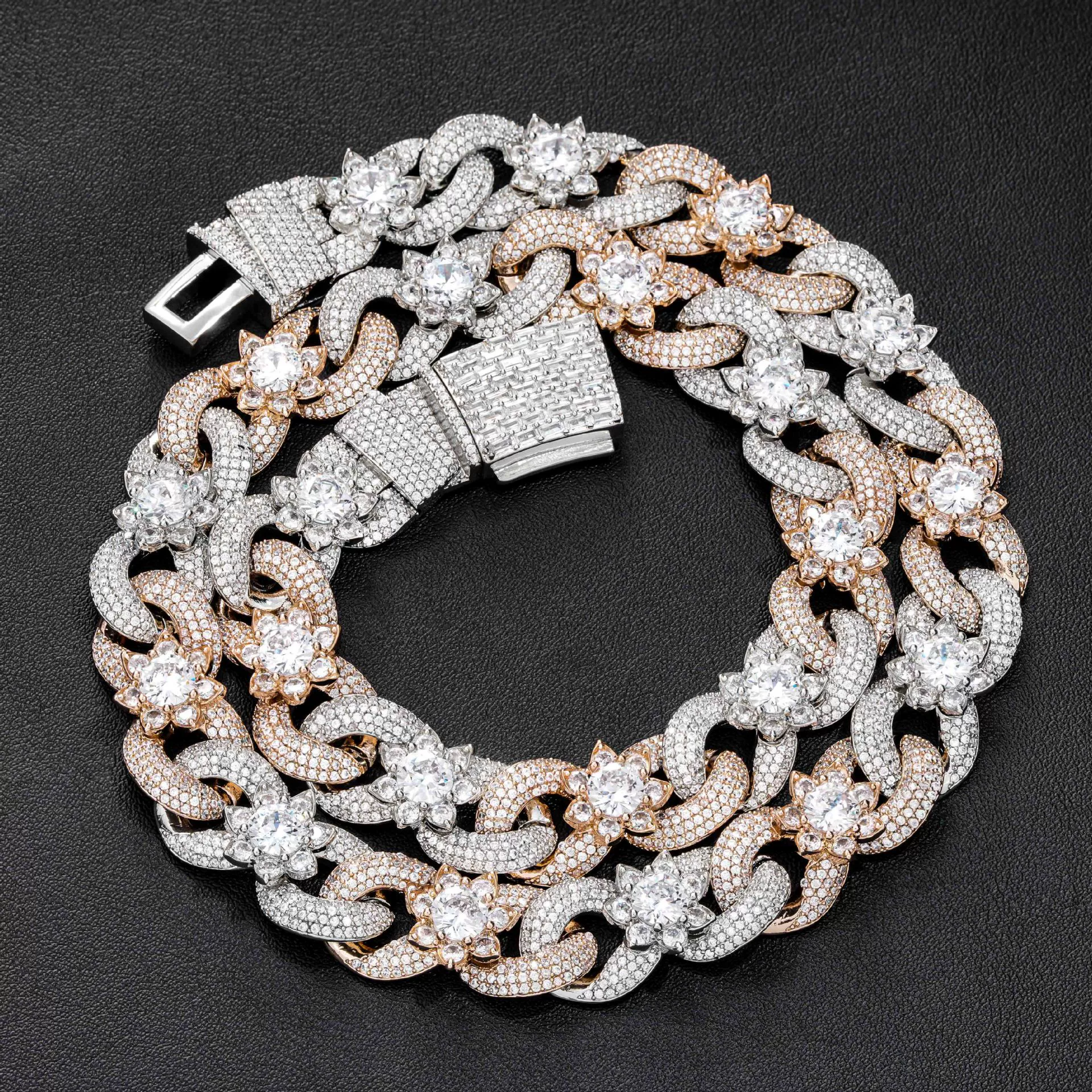 15mm S925 Moissanite Infinity Flower Cuban Chain