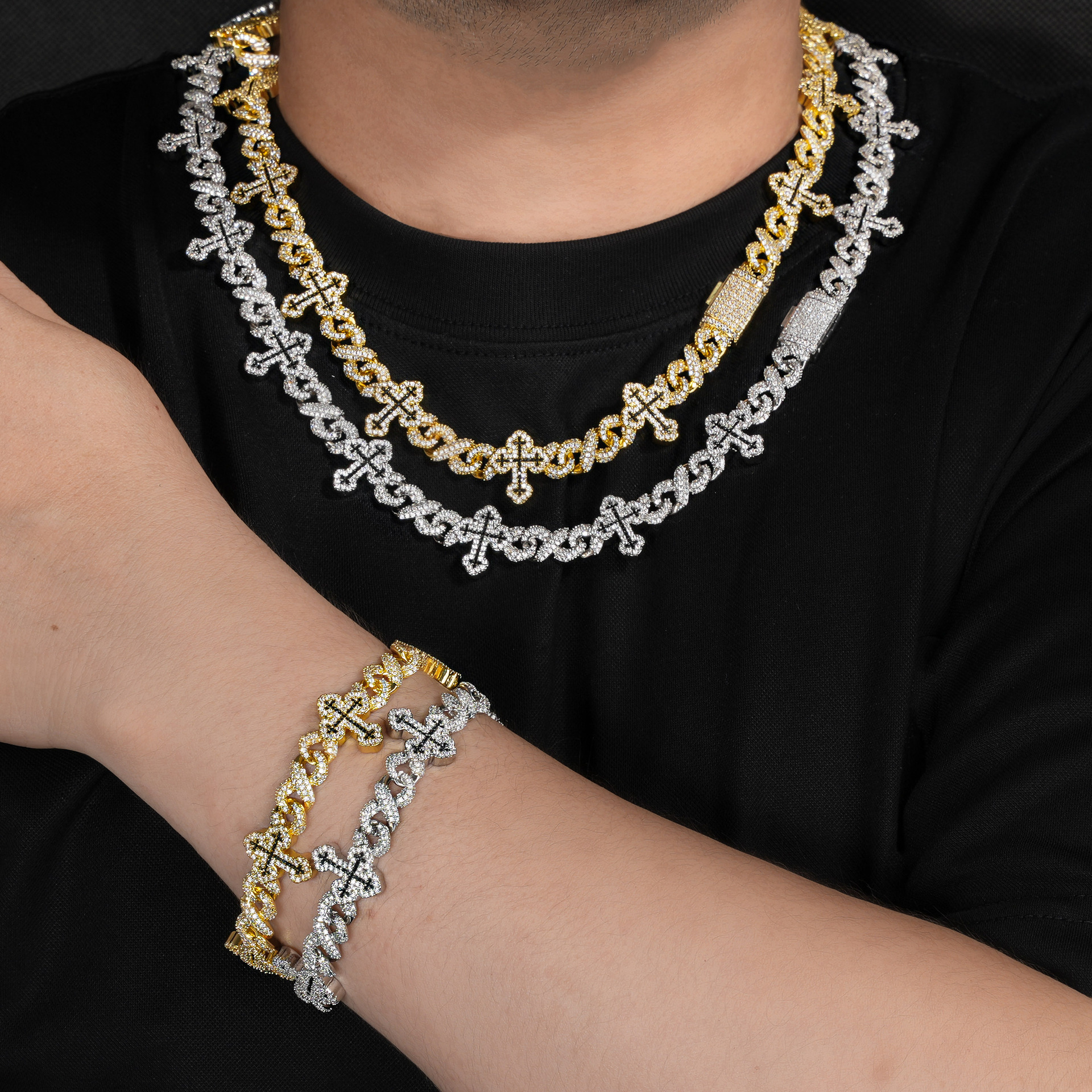 20mm S925 Moissanite Cross Infinity Cuban Chain