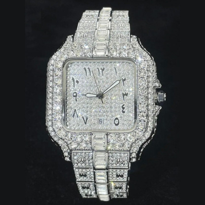 Square Moissanite Unique Arabic Numerals Watch  Setting
