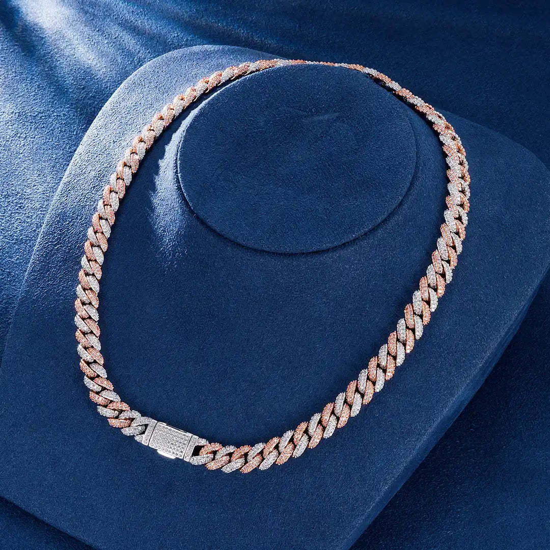 Two Tone 10mm CZ Stone Cuban Chain