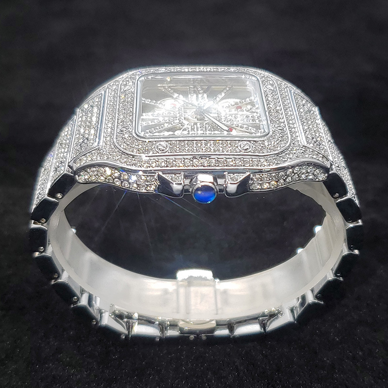 Square Moissanite Watch Openwork Exhibition Case Back