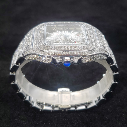Square Moissanite Watch Openwork Exhibition Case Back