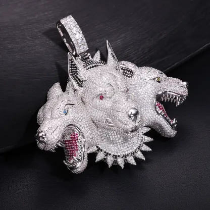 Moissanite Three-Headed Dog Pendant