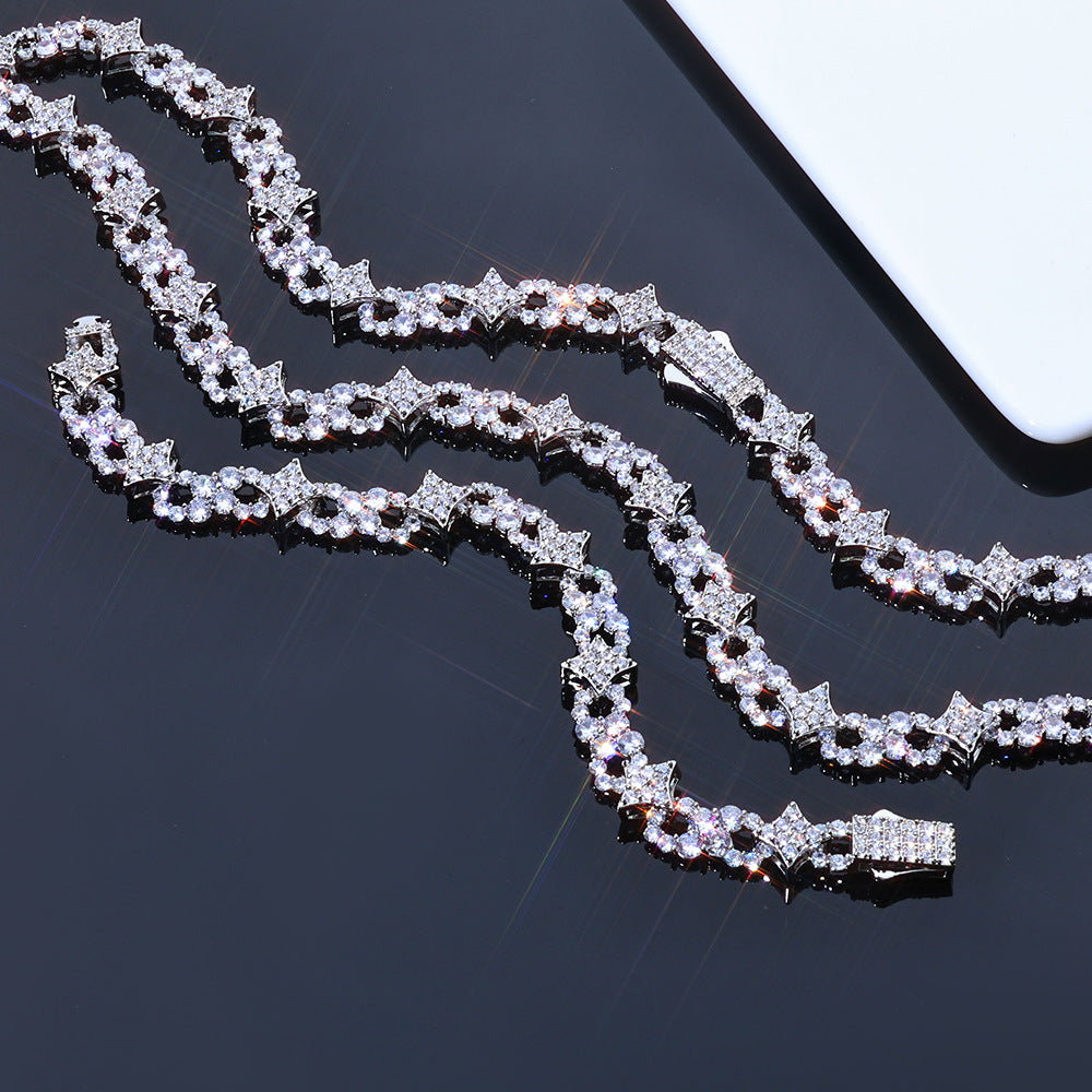 12mm Moissanite Star and Infinity Link Chain with Spring Clasp