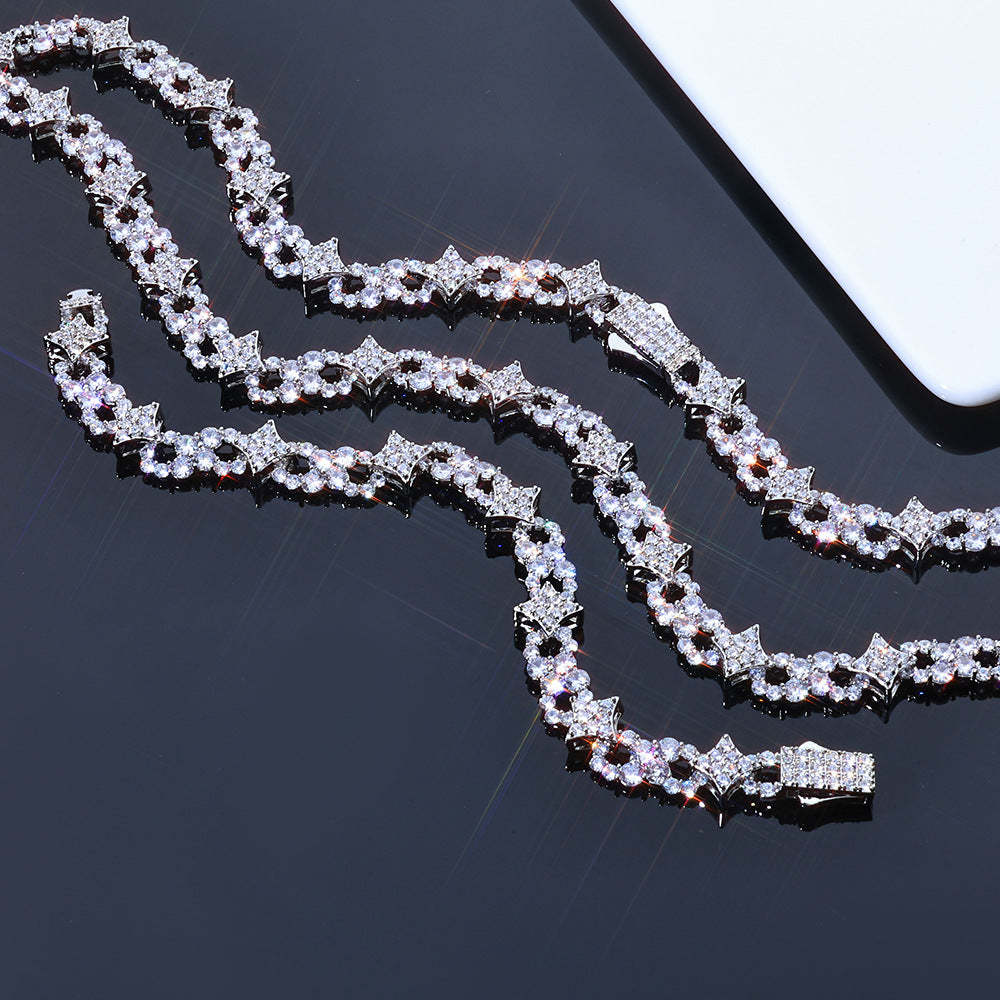 12mm Moissanite Star and Infinity Link Chain with Spring Clasp