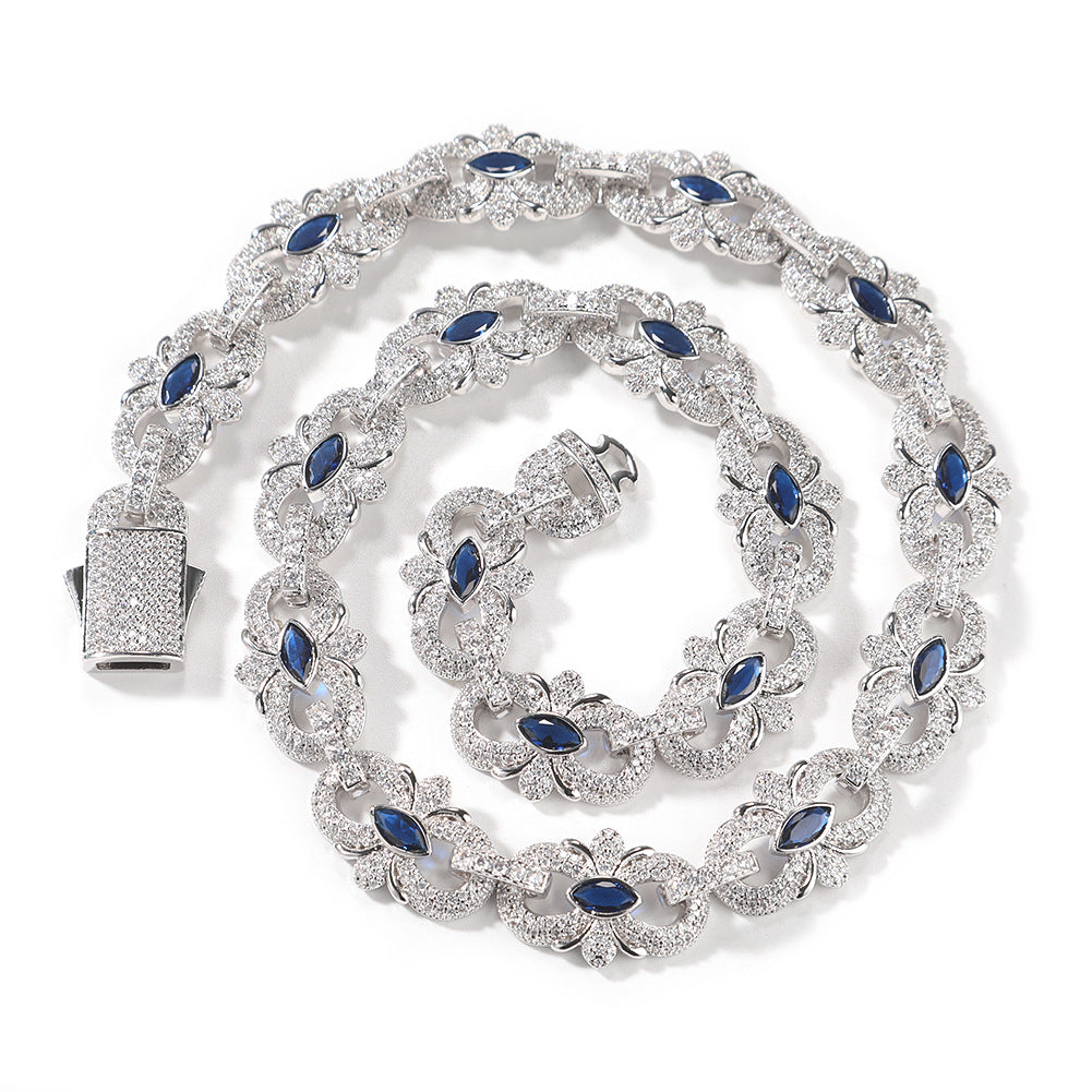 16mm Moissanite "Horseshoe Flower" Cuban Link Chain