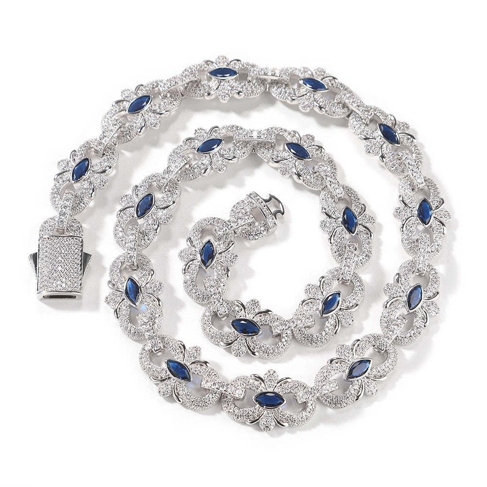 16mm Moissanite "Horseshoe Flower" Cuban Link Chain