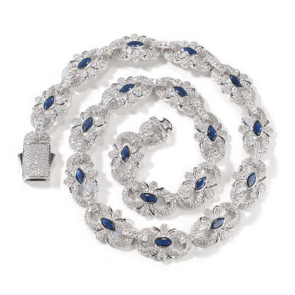 16mm Moissanite "Horseshoe Flower" Cuban Link Chain