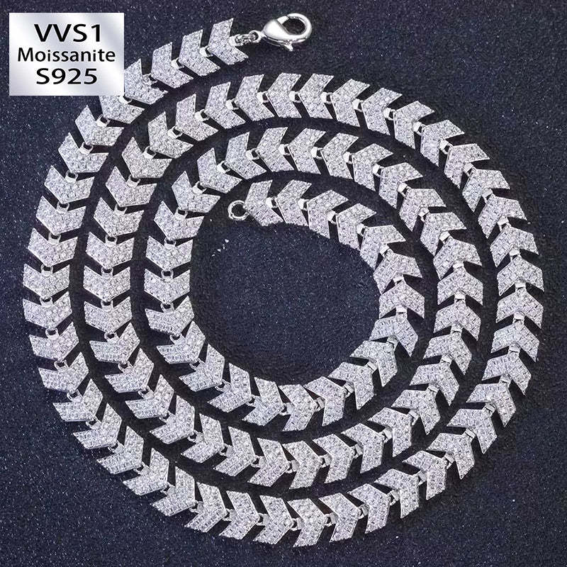 8mm Moissanite Herringbone Cuban Chain