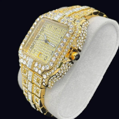 Square Moissanite Unique Arabic Numerals Watch  Setting