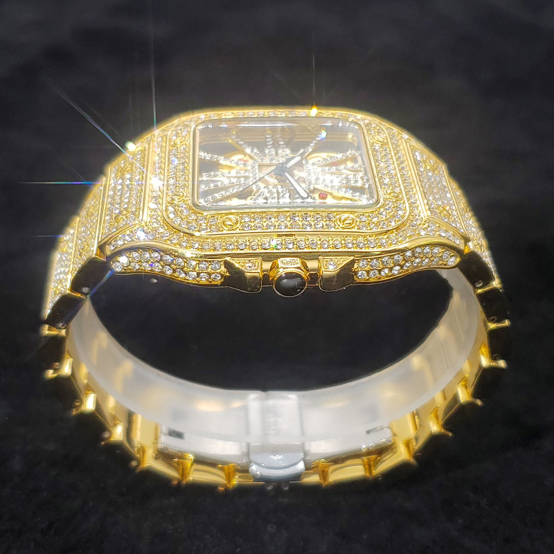 Square Moissanite Watch Openwork Exhibition Case Back