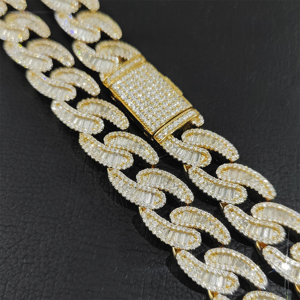 15mm S925 Silver Moissanite Baguette Cuban Chain