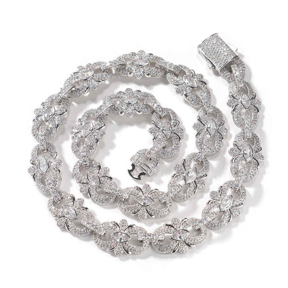 16mm Moissanite "Horseshoe Flower" Cuban Link Chain