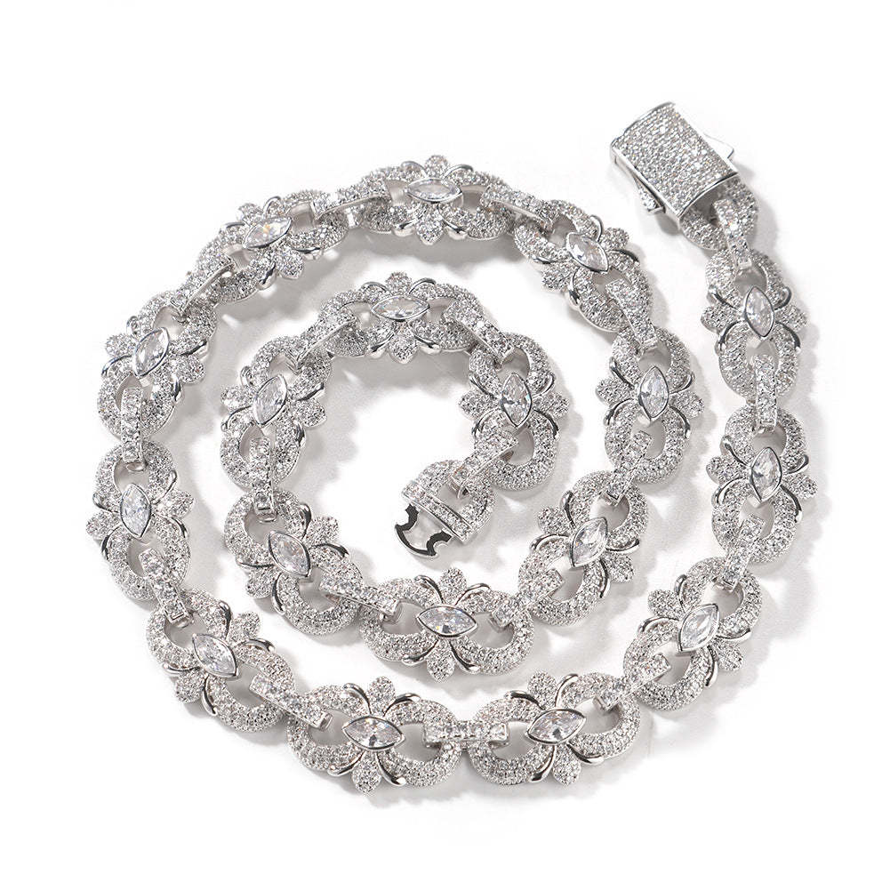 16mm Moissanite "Horseshoe Flower" Cuban Link Chain