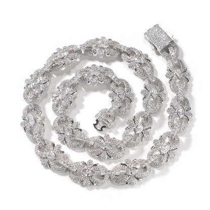 16mm Moissanite "Horseshoe Flower" Cuban Link Chain