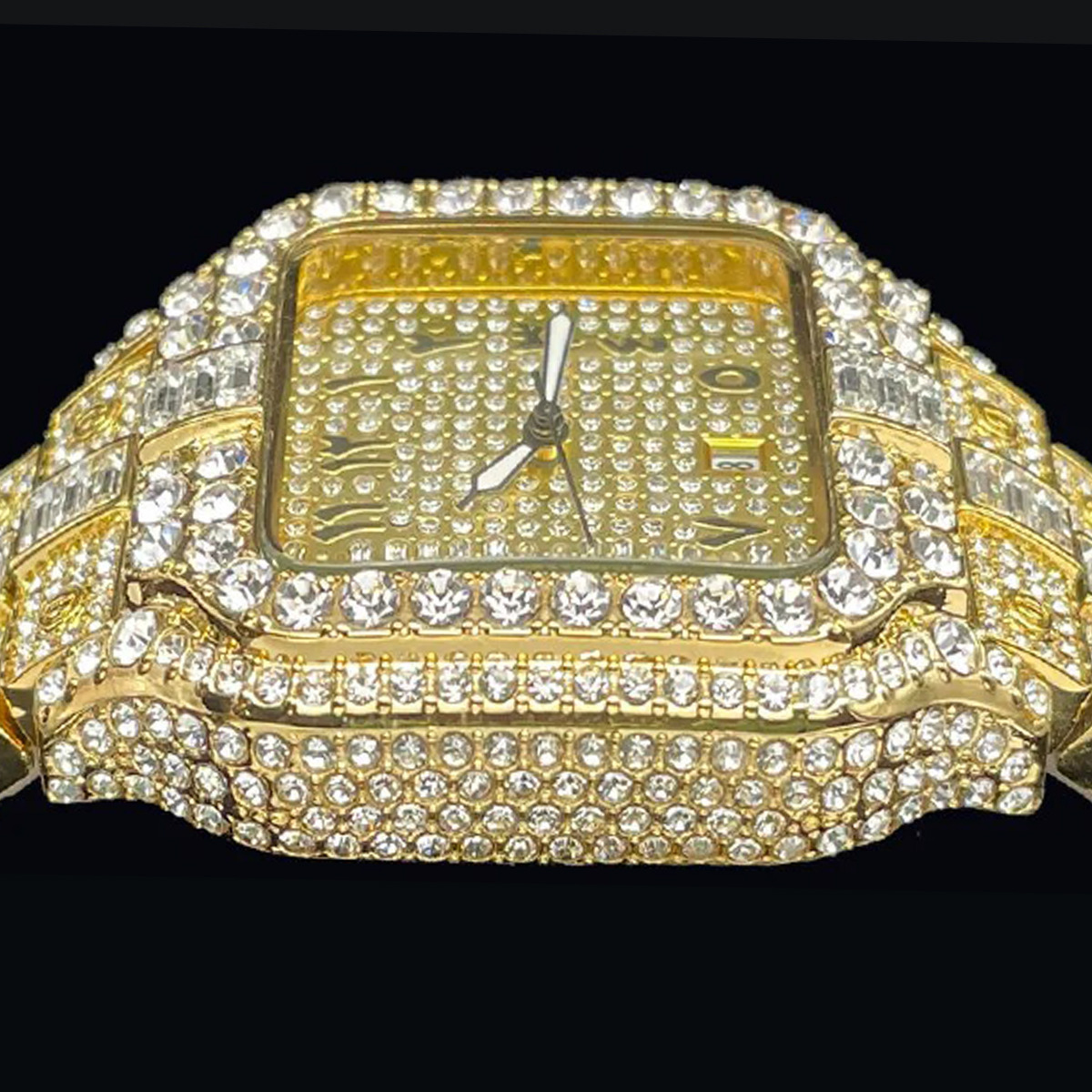 Square Moissanite Unique Arabic Numerals Watch  Setting