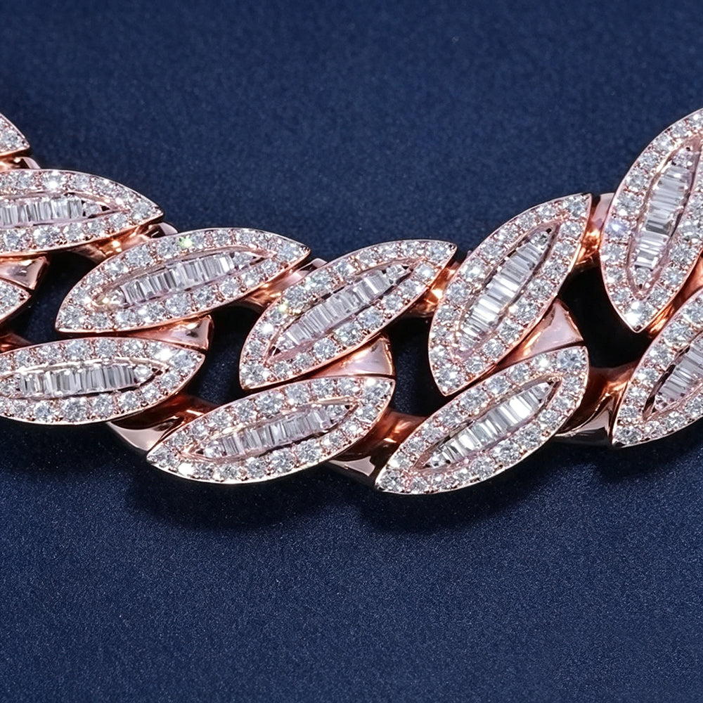 18mm VVS Moissanite Baguette Round Cut  Cuban Chain
