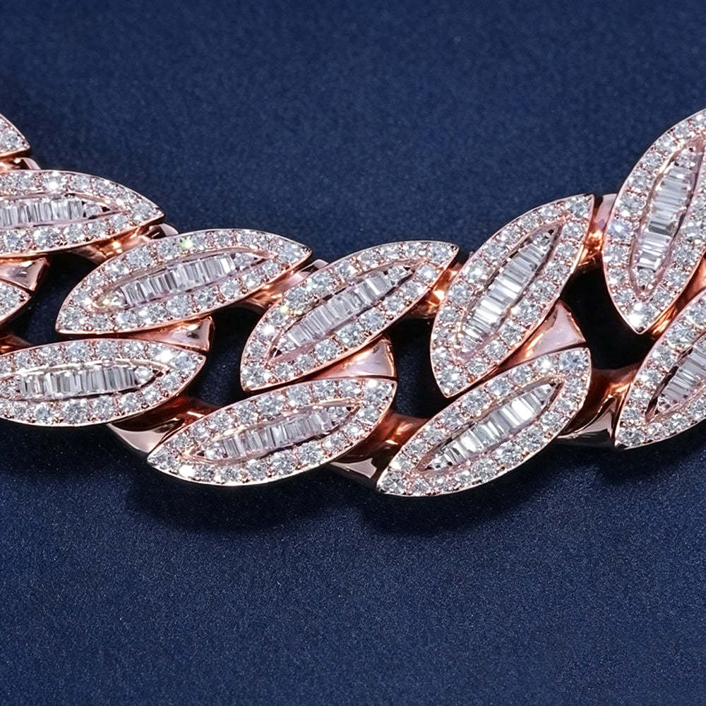 18mm VVS Moissanite Baguette Round Cut  Cuban Chain
