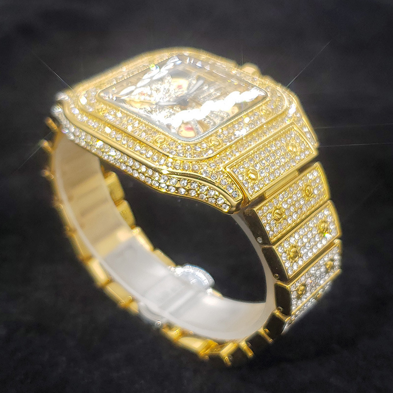 Square Moissanite Watch Openwork Exhibition Case Back