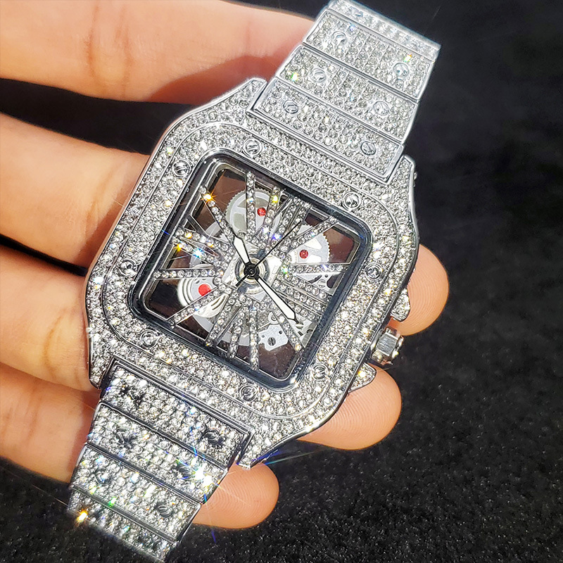 Square Moissanite Watch Openwork Exhibition Case Back