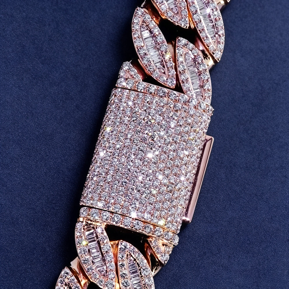 18mm VVS Moissanite Baguette Round Cut  Cuban Chain