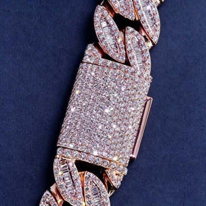 18mm VVS Moissanite Baguette Round Cut  Cuban Chain