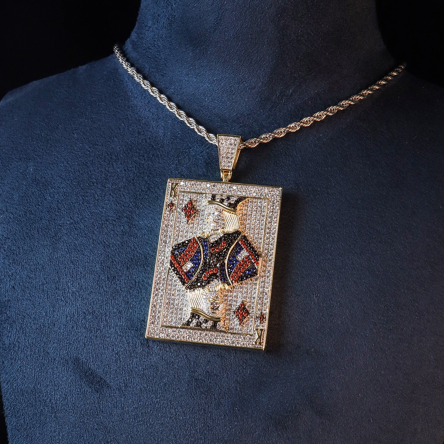 Moissanite God of Wealth King of Hearts Red K Square Pendant