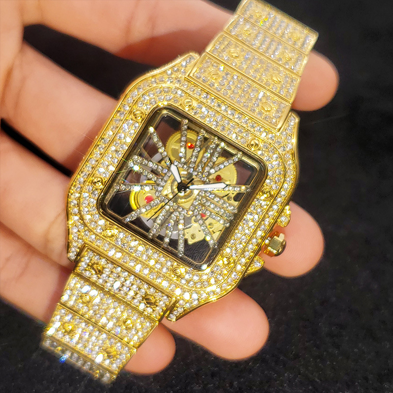Square Moissanite Watch Openwork Exhibition Case Back