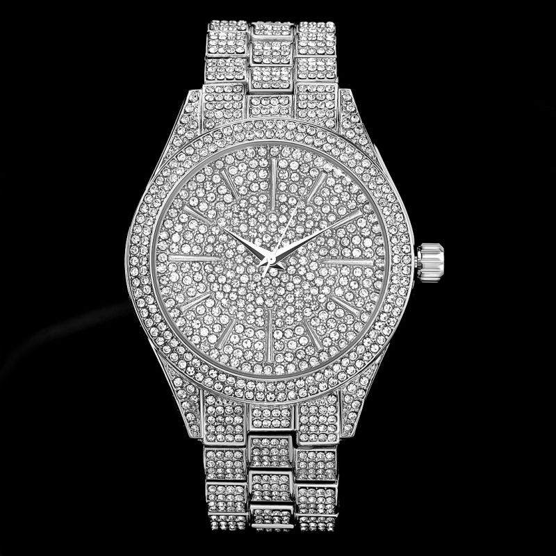 Fully Iced Round Bezel Men's Watch in White Gold