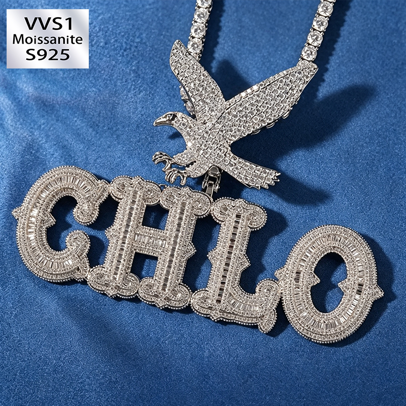 Custom Bold Eagle Clasp Prong-Set Moissanite Pendant
